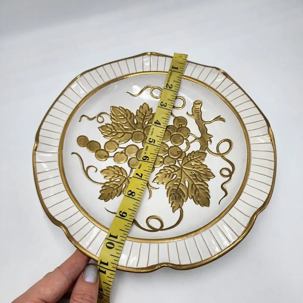 Rare Original Creation by KB Made in Italy Gold Handpainted Plate Grapes Fruit